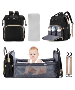3n1 Diaper Backpack with Foldable Baby Crib VYWB1607 BLACK /